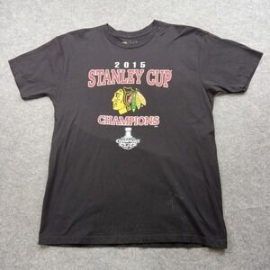 Chicago Blackhawks Shirt Mens Large Black NHL Hockey 2015 Stanley Cup Champions